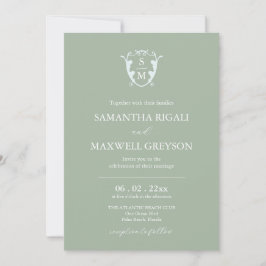 Invitación Personalizable Monograma Boda verde sabio