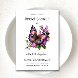 Invitación Personalizable Morado Floral Mariposa Bridal Showe