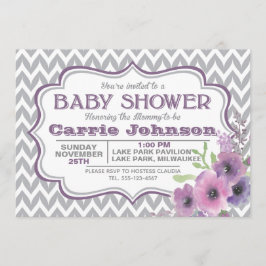 Invitación Personalizable Morado y Gris Chevron Baby Shower