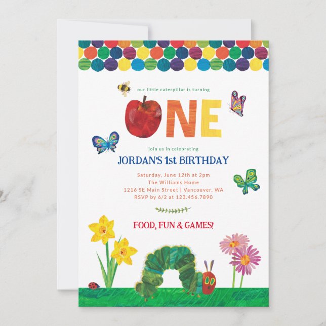 Invitación Personalizable Muy Hambriento Primer cumpleaños (Anverso)