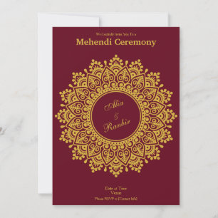 Invitación Personalizable Oro Borgoña Mehendi Henna Indio