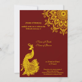 Invitación Personalizable Oro oscuro Rojo Mehendi Henna Indio
