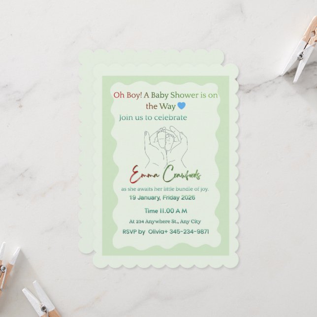 Invitación Personalizable para Baby Shower de Niño (Anverso/Reverso In Situ)