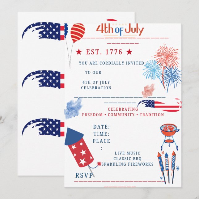 Invitación personalizable para el Día de la Indepe (Anverso / Reverso)