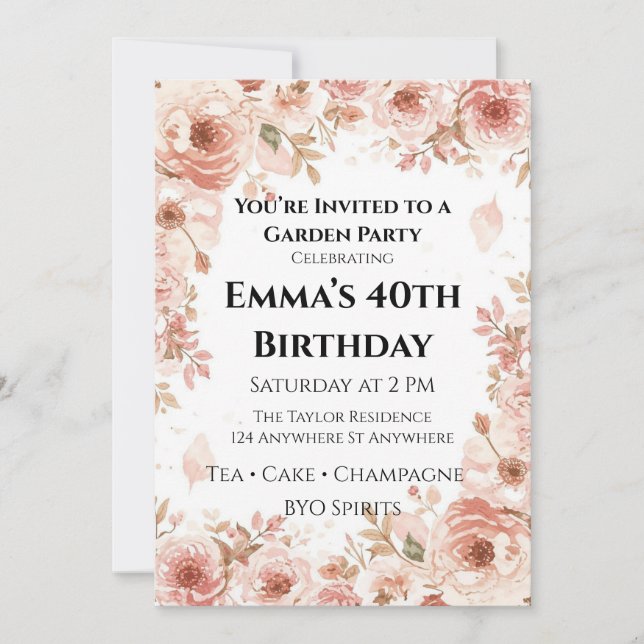 Invitación personalizable para fiesta de jardín fl (Anverso)