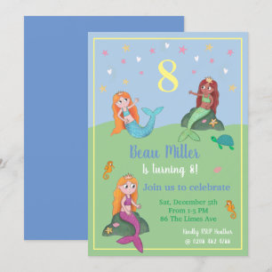Invitación personalizable para fiesta de sirena