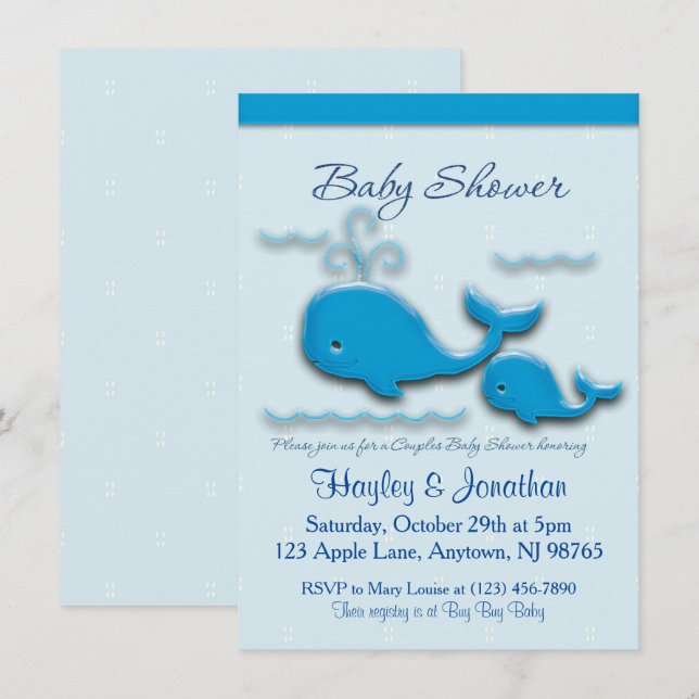 Invitación Personalizable Parejas Whale Baby Shower (Anverso / Reverso)