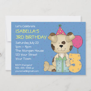 Invitación Personalizable Perro cachorro de tercer cumpleaños