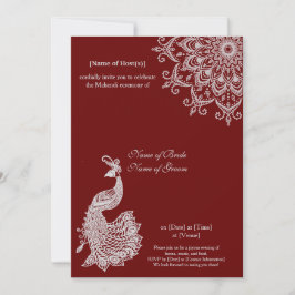Invitación Personalizable Plata Rojo oscuro Mehendi Henna Ind