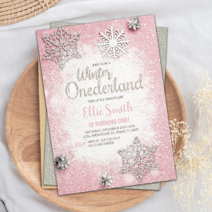 Invitación Personalizable Purpurina rosado plateado invierno 