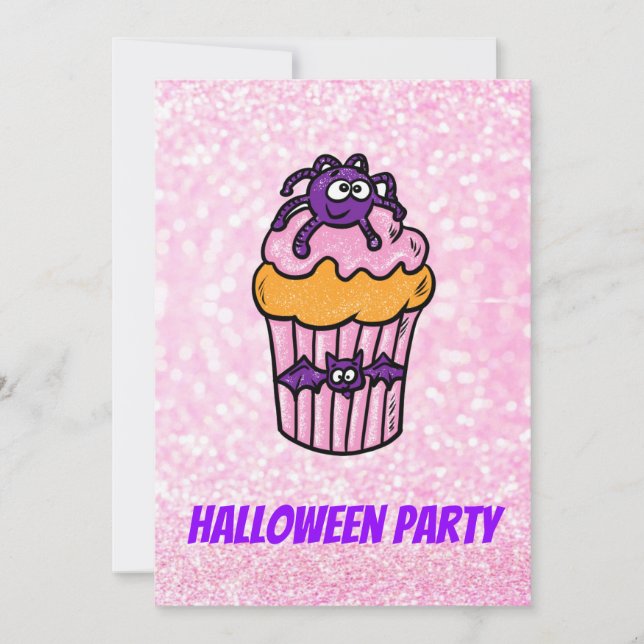 Invitación personalizable quequito rosa de Hallowe (Anverso)