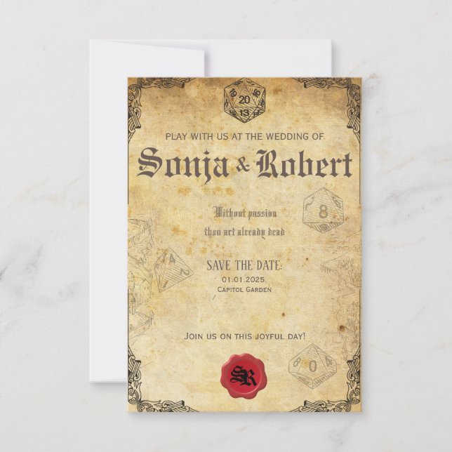Invitación Personalizable Roleplay Gamer Fantasy Boda (Anverso)