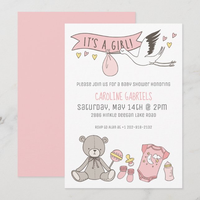 Invitación Personalizable Rosa es un Baby Shower Chica (Anverso / Reverso)