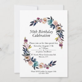 Invitación Personalizable Rosa Rubor Blue Boho 50 cumpleaños