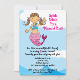 Invitación Personalizable Sirena Cumpleaños Diseño Cabello Ma