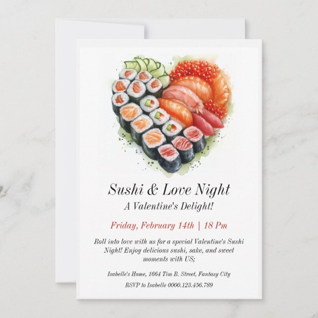 Invitación Personalizable Sushi & Love Night Invitation (Anverso)