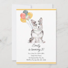Invitación Personalizable Sweet Corgi Balones de cumpleaños