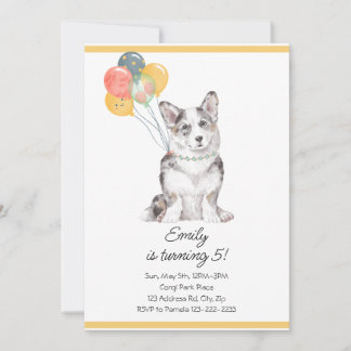 Invitación Personalizable Sweet Corgi Balones de cumpleaños