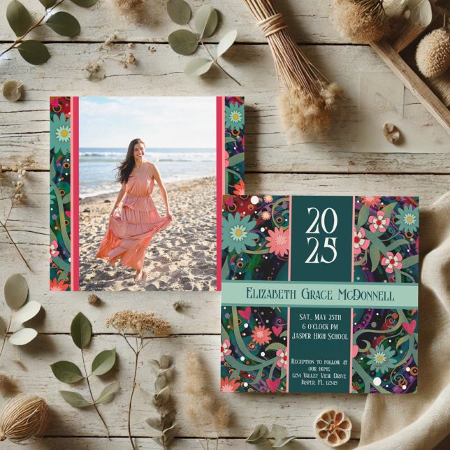Invitación Personalizable único de graduación de foto floral  (Subido por el creador)