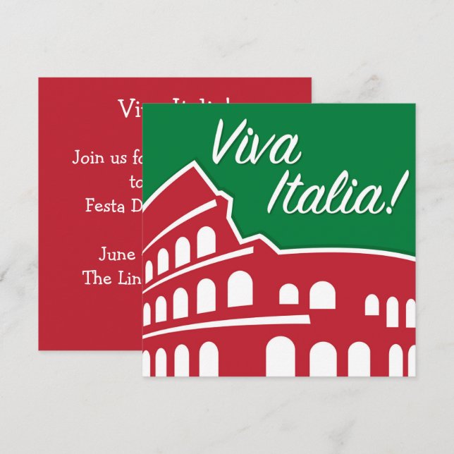 Invitación Personalizable Viva Italia Patriótico Italia (Anverso / Reverso)