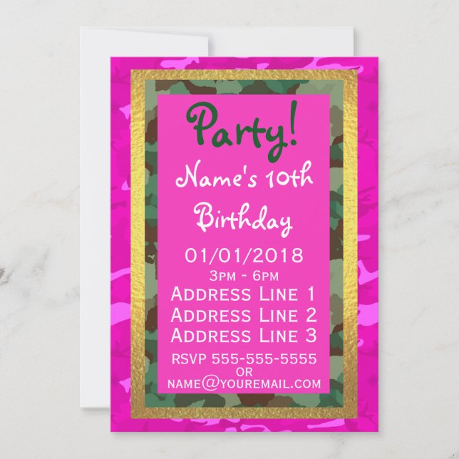 Invitación Personalización - Camo rosa (Anverso)