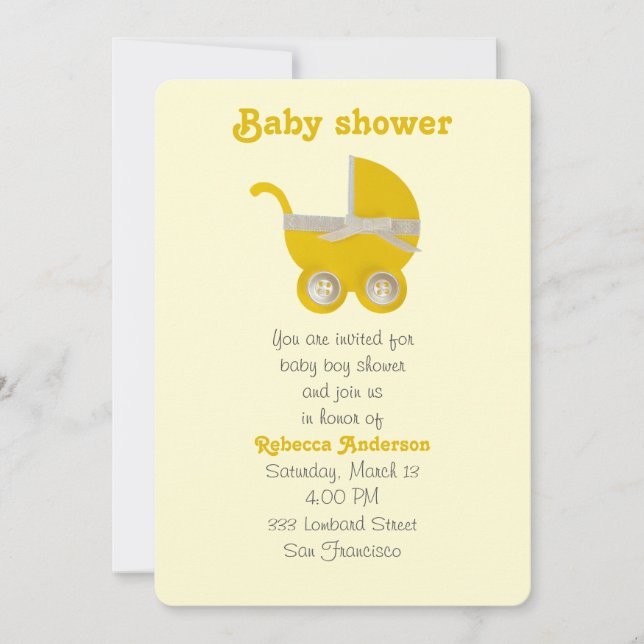 Invitación Personalización, cosido amarillo y arco blanco (Anverso)