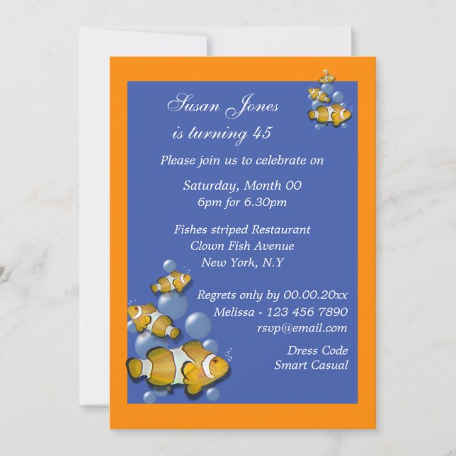 Invitación PERSONALIZACIÓN de cumpleaños de playa naranja azu (Anverso)