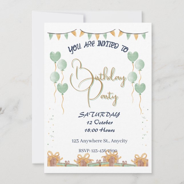 Invitación Personalización de la fiesta de cumpleaños de Gold (Anverso)