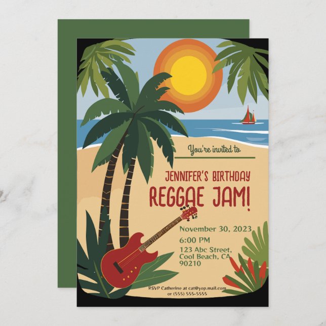 Invitación Personalización de la fiesta de reggae de cumpleañ (Anverso / Reverso)
