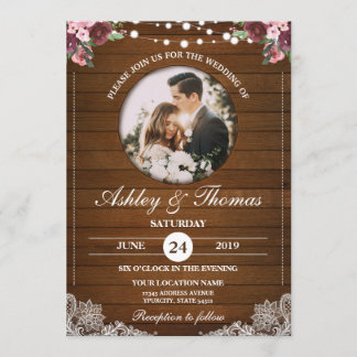 Invitación Personalización de la foto de madera de Boda flora