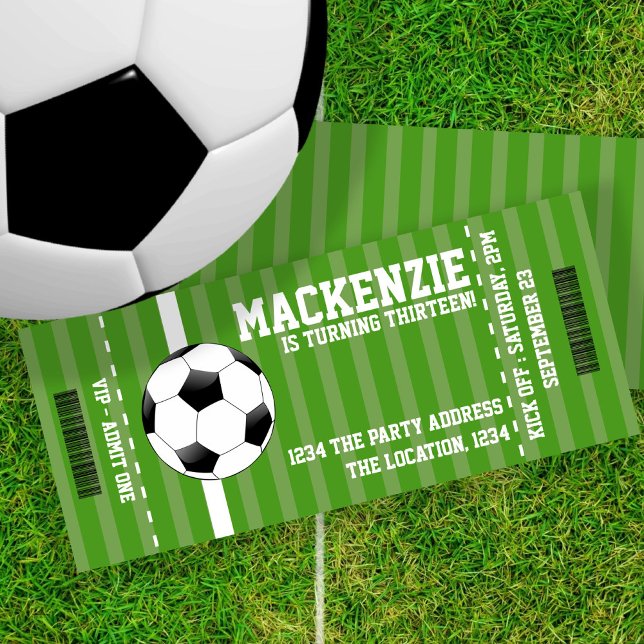 Invitación Personalización del vale de Novedad de fútbol (Soccer Novelty Ticket Personalized Invitation by Ricaso. Football or soccer fans party invites)