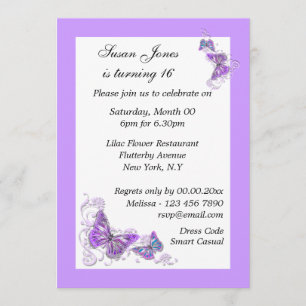Invitación PERSONALIZACIÓN floral de mariposa morada azul