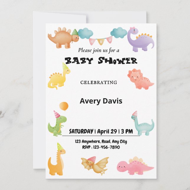 Invitación personalizada a Baby Shower de dinosaur (Anverso)