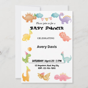 Invitación personalizada a Baby Shower de dinosaur