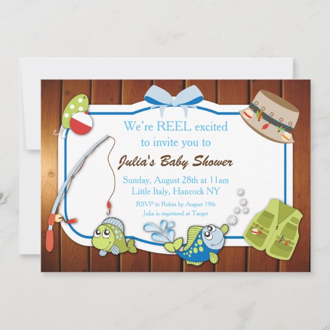 Invitación personalizada a Baby Shower de pesca (Anverso)
