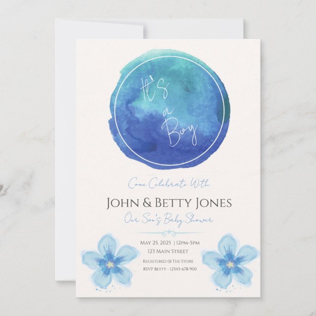 Invitación personalizada a Baby Shower de Watercol (Anverso)