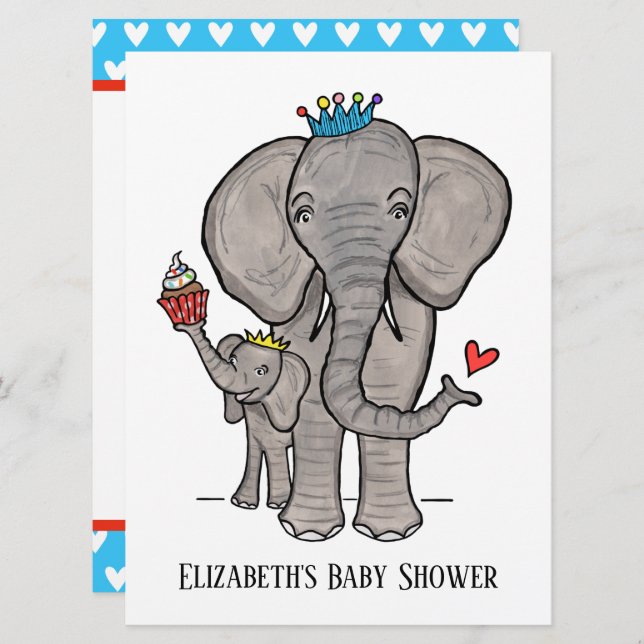 Invitación personalizada a Baby Shower para elefan (Anverso / Reverso)