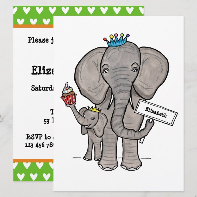 Invitación personalizada a Baby Shower para elefan (Anverso / Reverso)