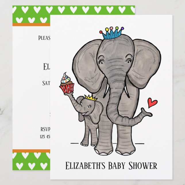 Invitación personalizada a Baby Shower para elefan (Anverso / Reverso)