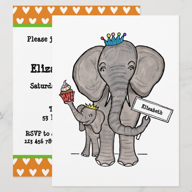 Invitación personalizada a Baby Shower para elefan (Anverso / Reverso)