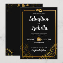 Invitación personalizada a la boda de oro y negro