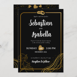 Invitación personalizada a la boda de oro y negro