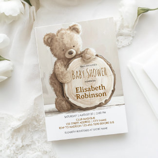 Invitación personalizada a la ducha de oso de pelu