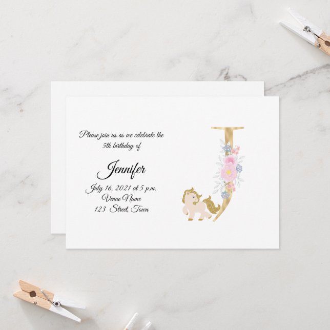 Invitación personalizada a monograma de niñas de p (Anverso/Reverso In Situ)