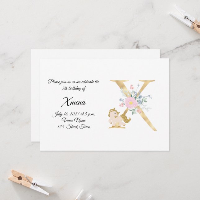 Invitación personalizada a monograma de niñas de p (Anverso/Reverso In Situ)