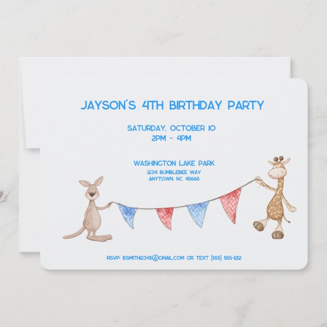 Invitación Personalizada Animales Adorables Aventu (Reverso)