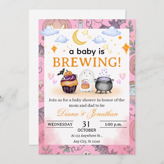 Invitación personalizada Baby Shower de Halloween (Anverso / Reverso)