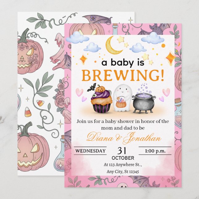 Invitación personalizada Baby Shower de Halloween (Anverso / Reverso)