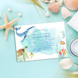 Invitación Personalizada bajo el cumpleaños del mar - Tortuga