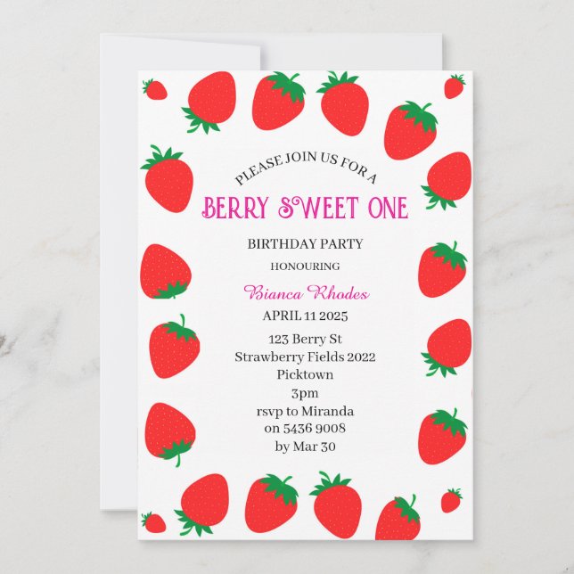 Invitación personalizada Berry Sweet One chica (Anverso)